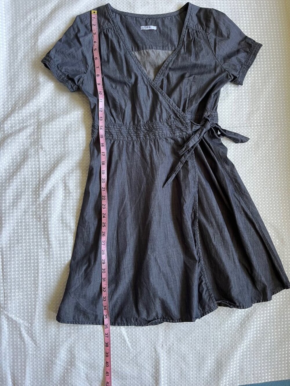 GAP 1969 Charcoal Gray Chambray Denim Wrap Dress Small - Picture 4 of 9